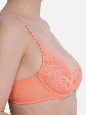 Natori 721150 Coral/Apricot Floral Contour Lace U/W Bra Size 36DD NWOT